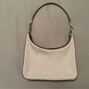 Gucci Monogram Jacquard Shoulder Bag in Light Lilac with Brown Trim